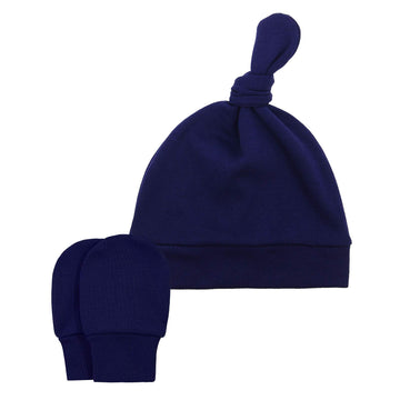 Baby Boy Hat And Mitten Set Knot Baby Beanie For Boys Newborn Hat Winter Infant Caps Navy Blue Gray