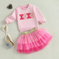 Toddler Baby Girl Valentines Day Outfit Red Love Heart Bow Sweatshirt And Tulle Tutu Skirts Set Cute Spring Clothes (Xoxo Layere