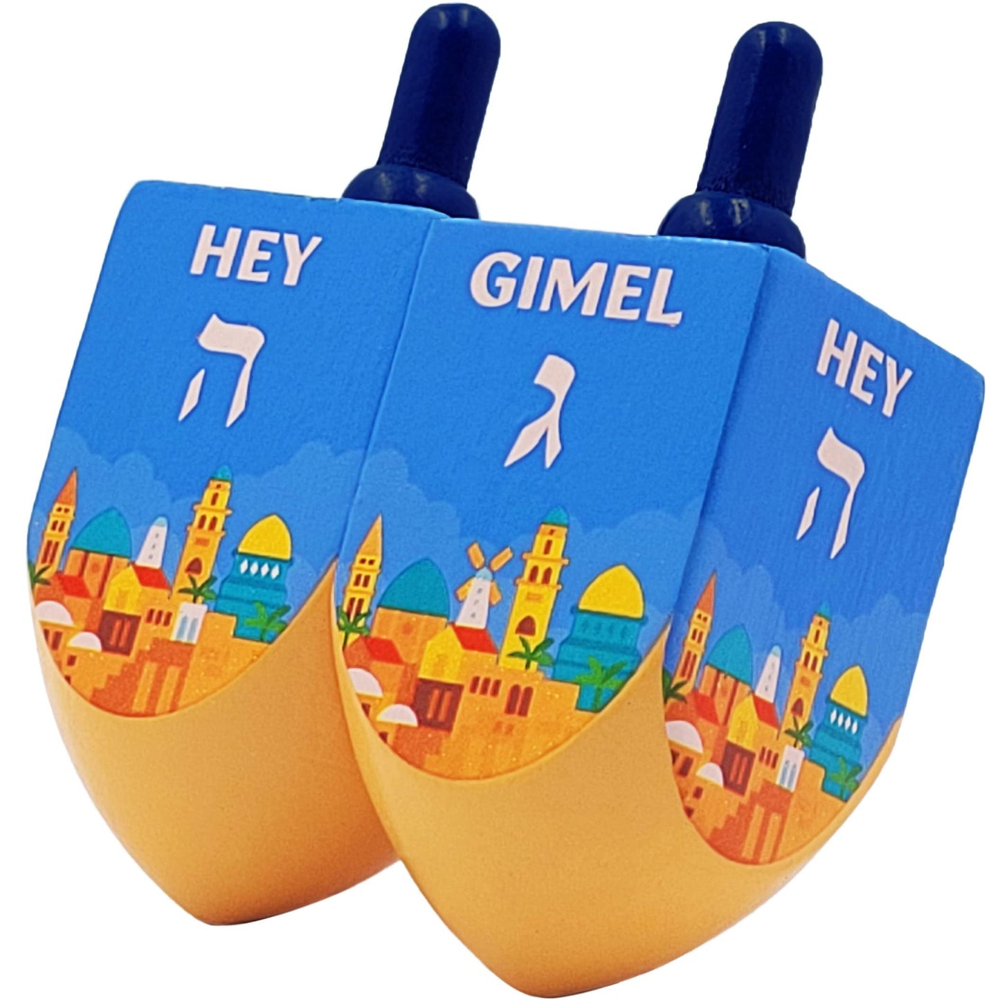 The Dreidel Company Extra Large Jerusalem Wood Dreidels, Let'S Play The Hanukkah Game, Instructions Included (4-Pack)