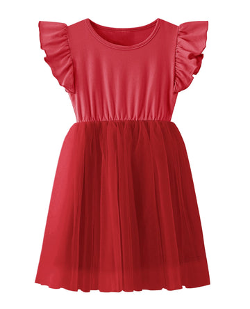 Twkioue Toddler Baby Girl Tutu Tulle Dress Ruffled Sleeve Fluffy Sundress 817 Red 90