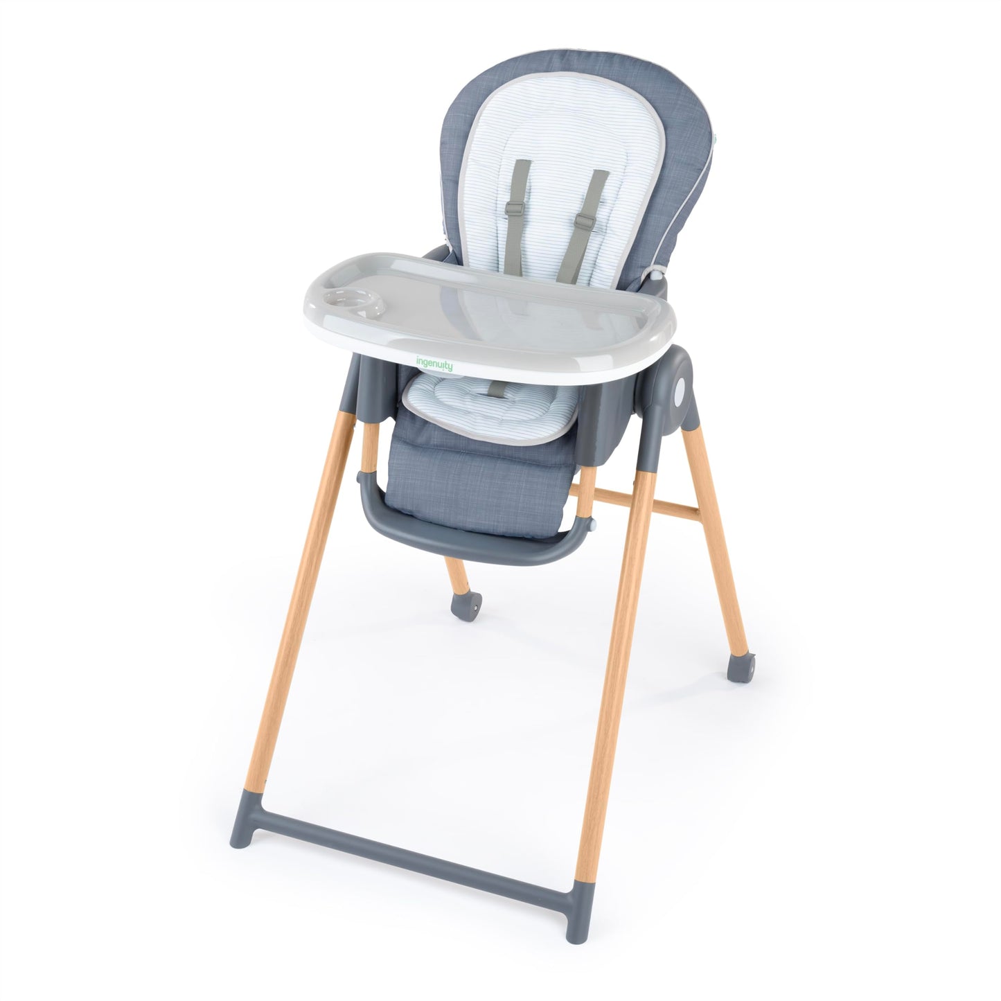 Ingenuity Proper Positioner Deluxe High Chair - 7-In-1 Convertible Baby Seat, Faux Wood Print Legs, Unisex, For Ages 0-36 Months