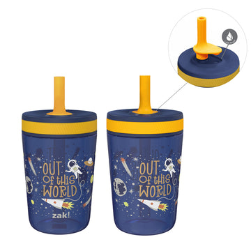Zak Designs Kelso 15 Oz Tumbler Set, (Space) Non-Bpa Leak-Proof Screw-On Lid With Straw Made Of Durable Plastic And Silicone, Pe