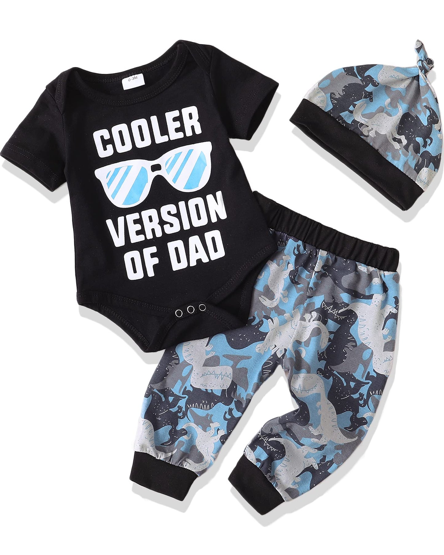 Nzrvaws Infant Baby Boy Clothes Baby Boy Outfits 12-18 Months Short Sleeve Romper Dinosaur Pants Set Black Cute 3Pc For Baby Boy