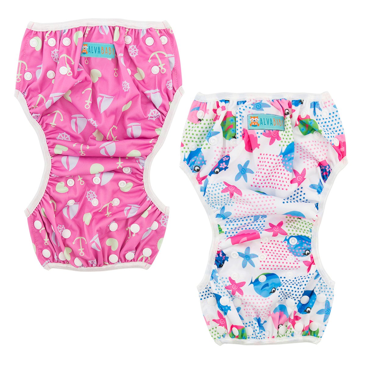 Alvababy Swim Diapers 2Pcs Baby & Toddler Snap One Size Reusable Adjustable Swim Diapers For Swim Classes Sw09-10