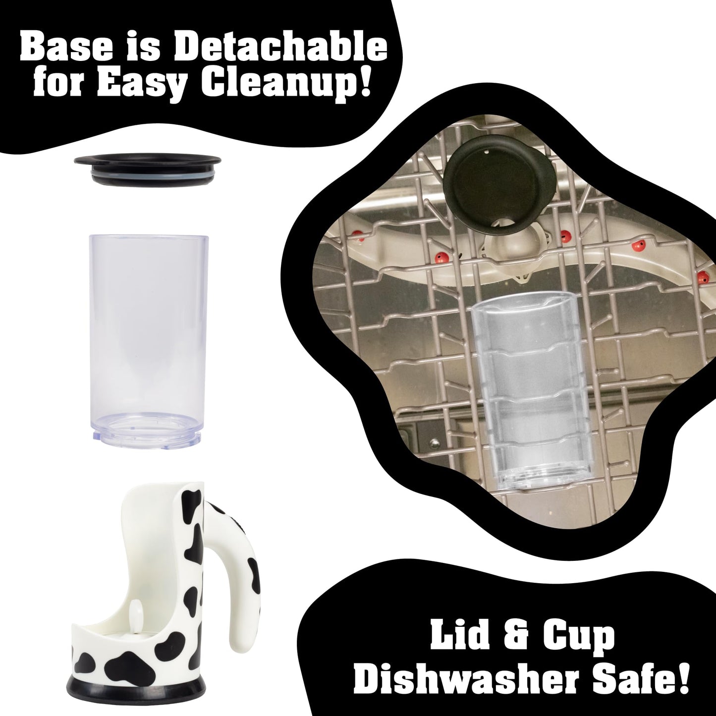 Hog Wild Moo Mixer Supreme Chocolate Milk Mixer Mug - 16 Oz Cup + No Spill Sip Lid & Easy To Clean Detachable Base - Automatical