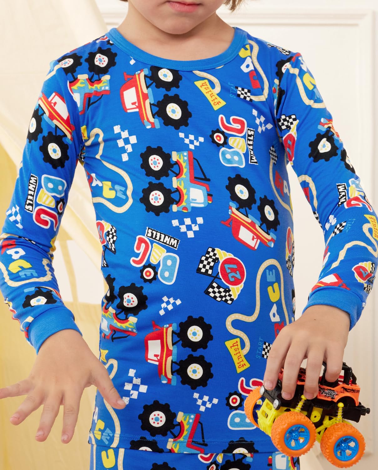 Babee Reshinee Bamboo Viscose Toddler Pajamas Boys Girls Kids Baby 2Pcs Long-Sleeve Pyjamas Set 2-3T Car Snug Fit Sleepwear Pjs