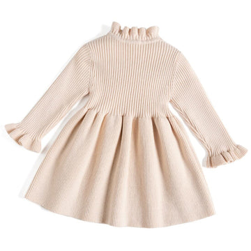 Simplee Kids Little Girls' Long Sleeve Girl Dresses And Rompers Ribbed Knit Sweater Dress Apricot For 6 Months