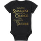 Fantasy Movie Baby Onesie - Even The Smallest Person Can Change The Course Of The Future (3-6 Month - Black Fabric - Gold Design