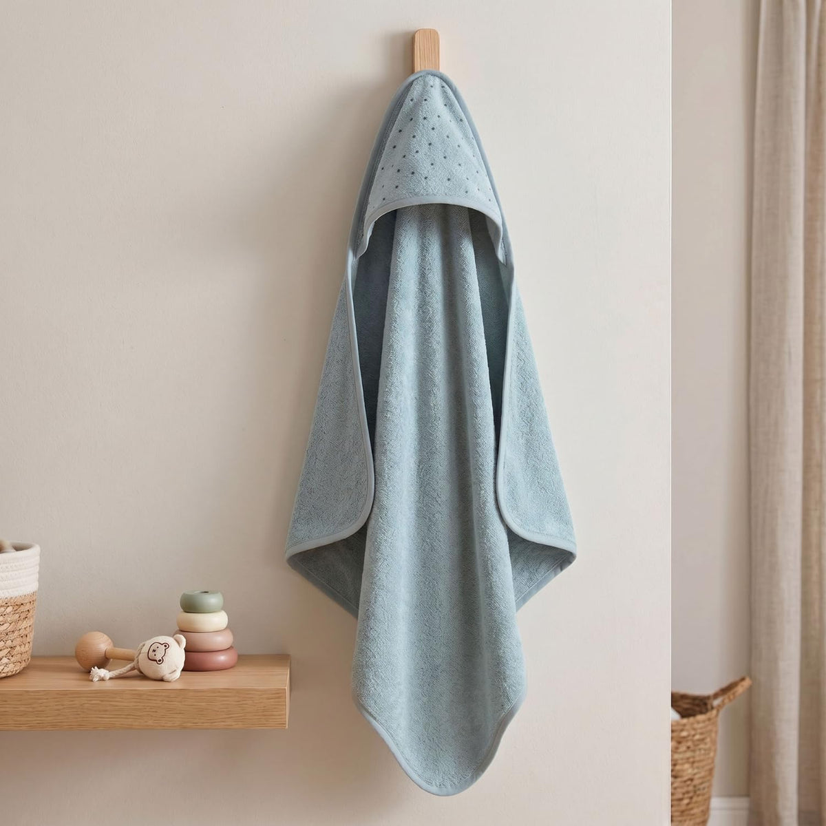 Country Village Hooded Baby Towels for Boys (01.5 Years) | 7070 cm | Soft Terry Cotton Wrap | Blue Hooded Towels for Newborn & 