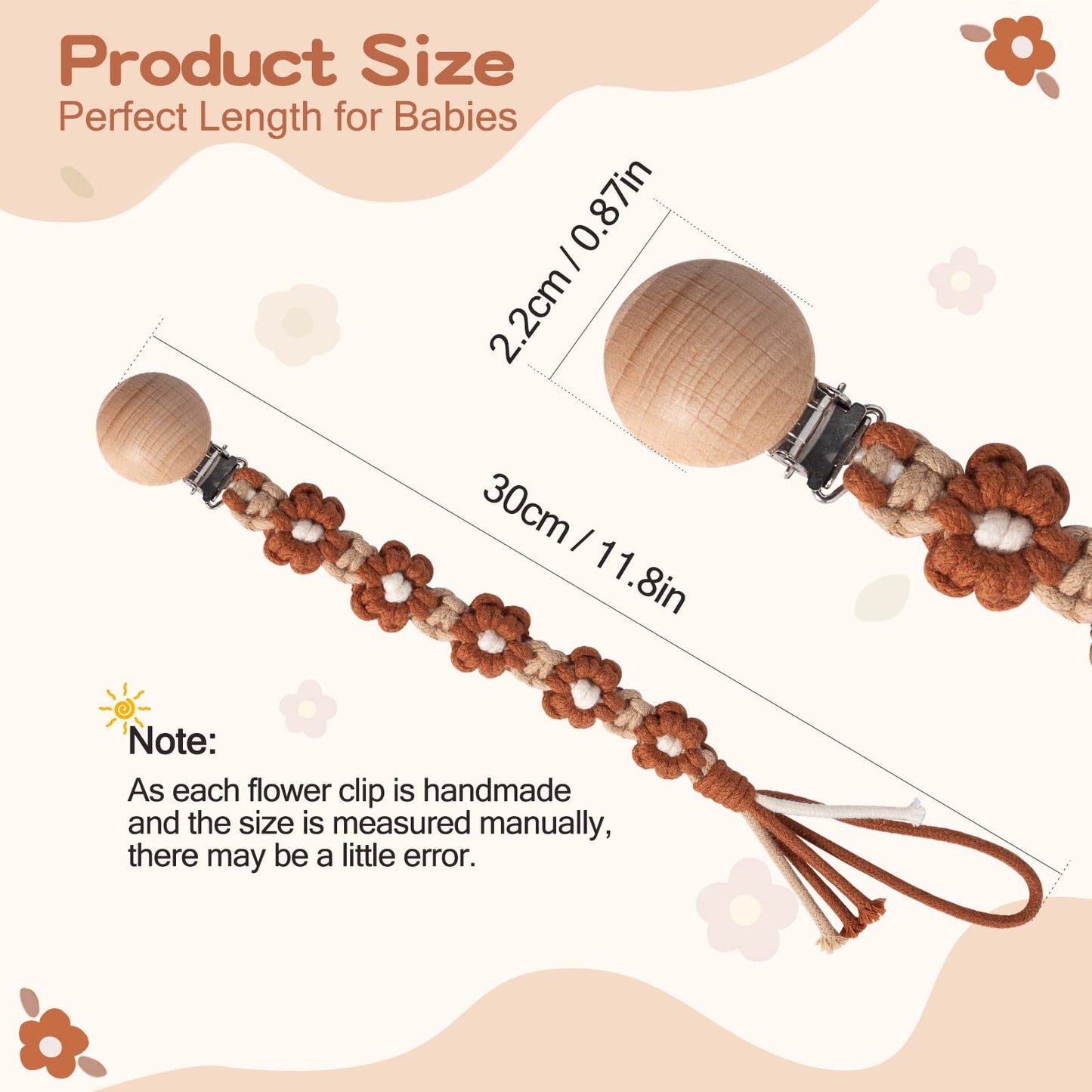 Symbolife Pacifier Clip For Boys Baby Girls Floral Daisy Macrame Paci Clip Boho Wooden Clips Handmade Braided Cotton Binky Clips