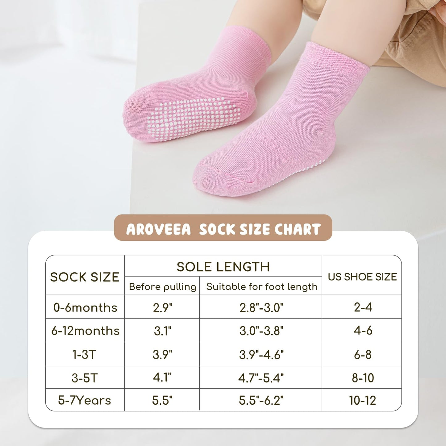 Aroveea Toddler Socks Non Slip Grip Baby Socks 12 Pack For Toddler Boys Girls Kids Socks,Cute Cotton Baby Socks