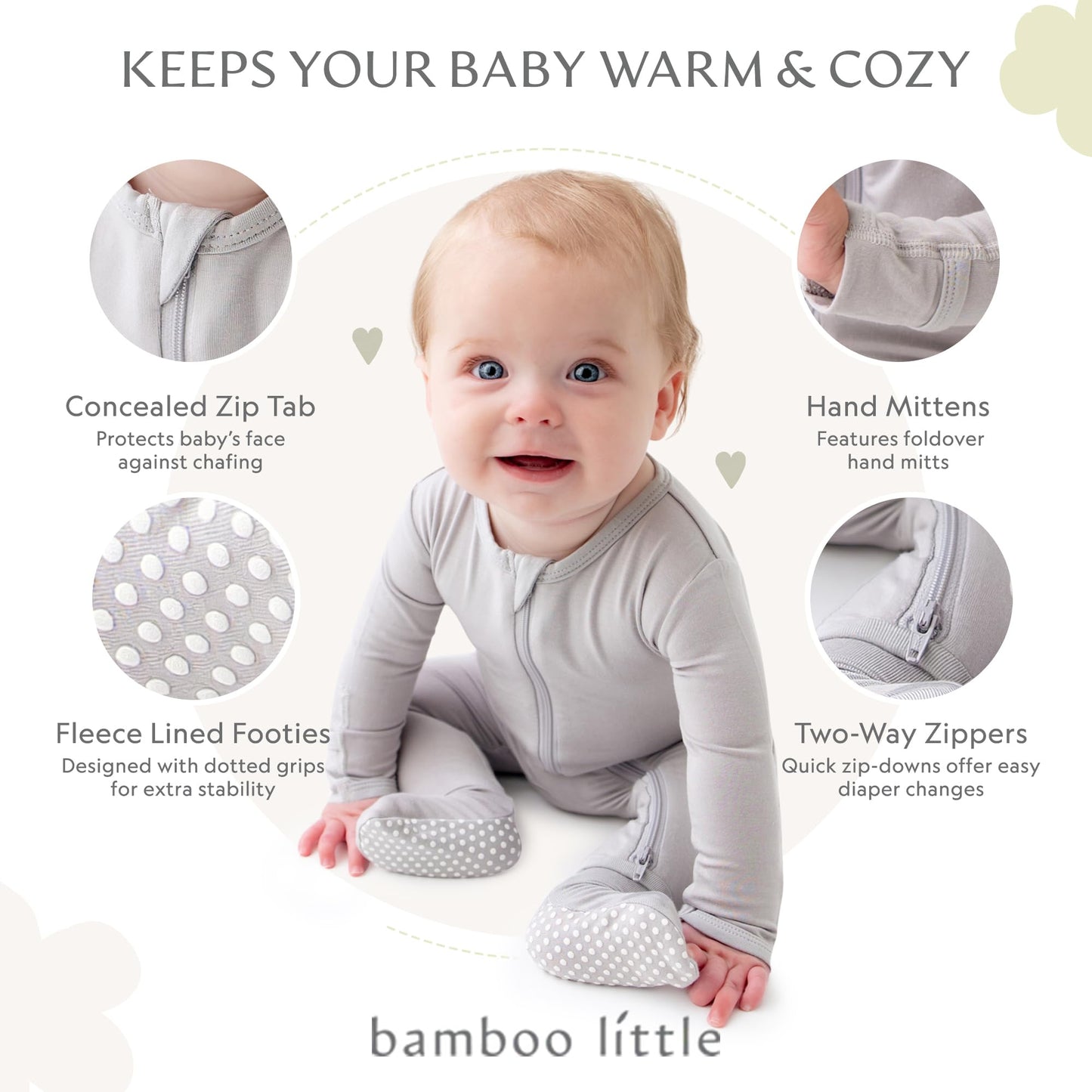 Light Gray Footie For Baby - 95% Viscose From Bamboo, 5% Spandex - Soft Newborn Sleepwear, Baby Pajamas, Unisex Baby Clothes, Zi