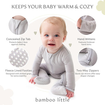 Soft Bamboo Viscose Footies, 2-Way Zipper, Unisex, 6-9 Months, Light Gray, 95% Viscose From Bamboo, 5% Spandex - Imported