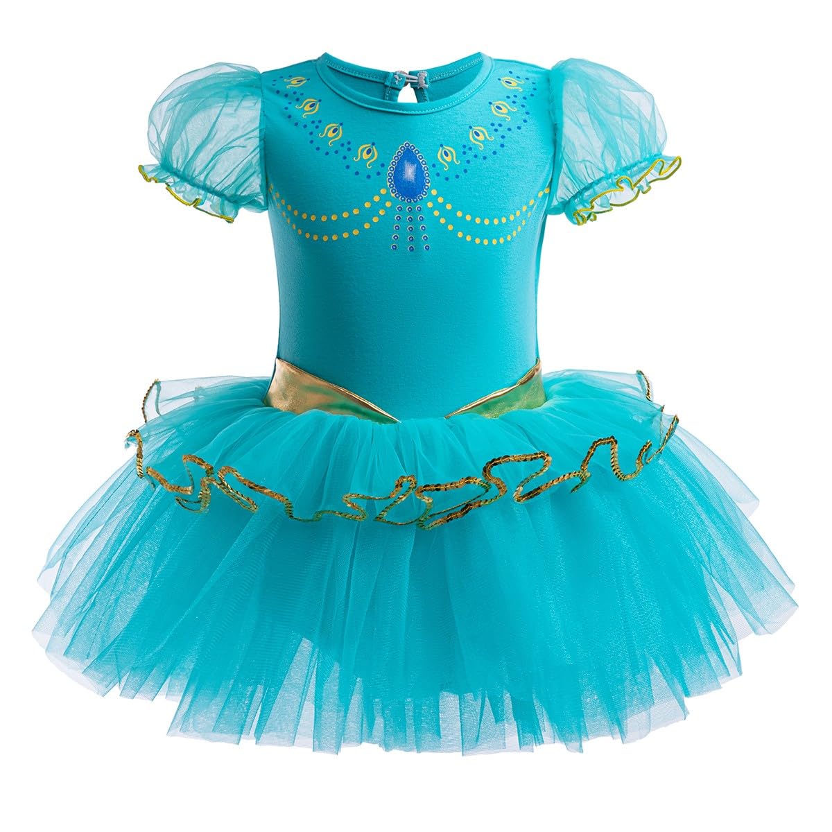 DYMCII Toddler Girls Aladdin Jasmine Princess Ballet Dress Short Sleeve Leotards Skirted Tutu Halloween Christmas Party Costume