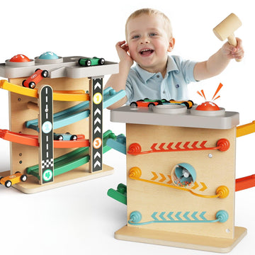 Paisure Toddler Toys for 1 Year Old Boy Girl 2 in 1 Pound Ball Toy & Car Ramp Race Track Learning Early Developmental & Educatio