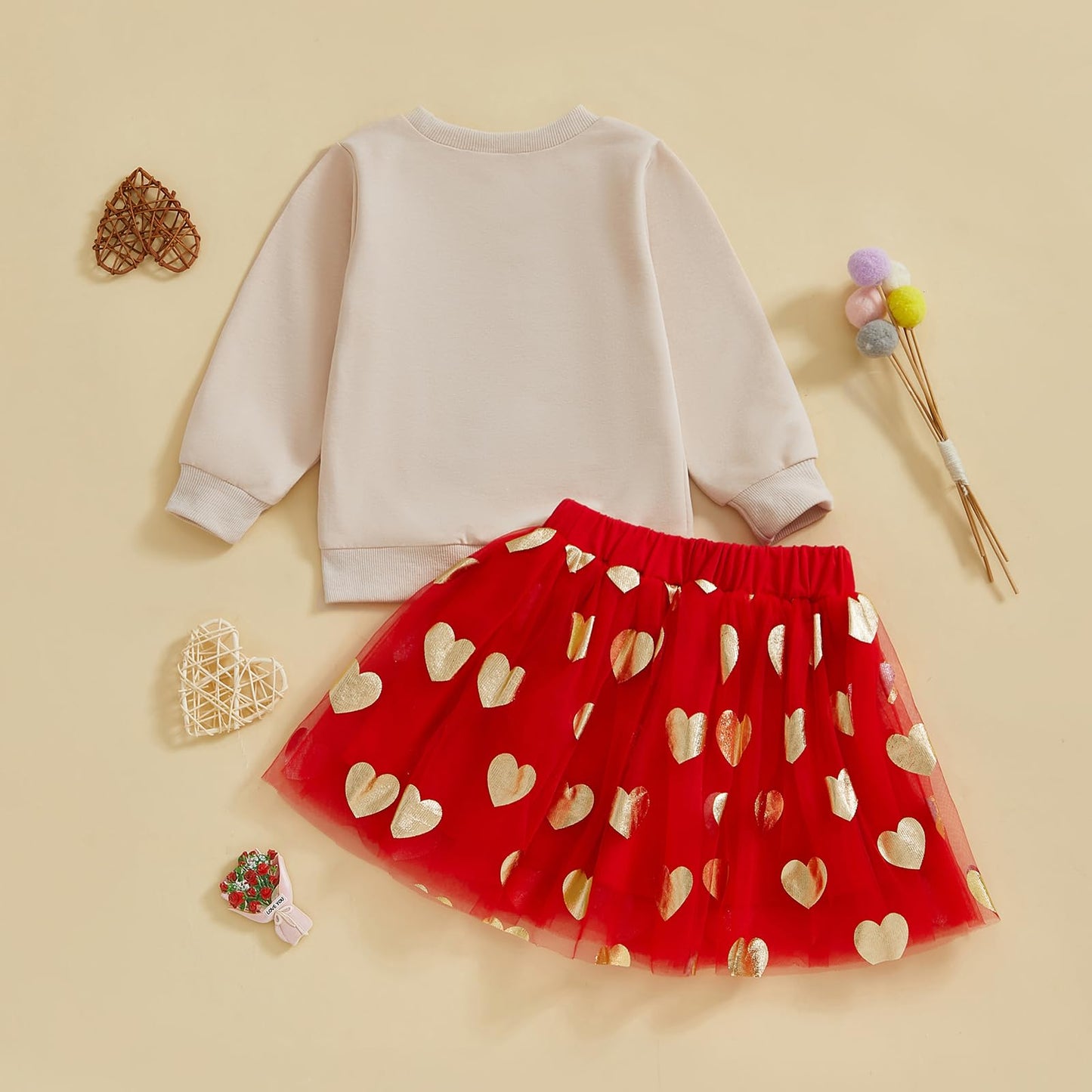 Lagkiyoj Toddler Girl Valentines Day Outfit Letter Heart Long Sleeve Sweatshirt Topstutu Skirt Girls Valentines Day Dress (Apric