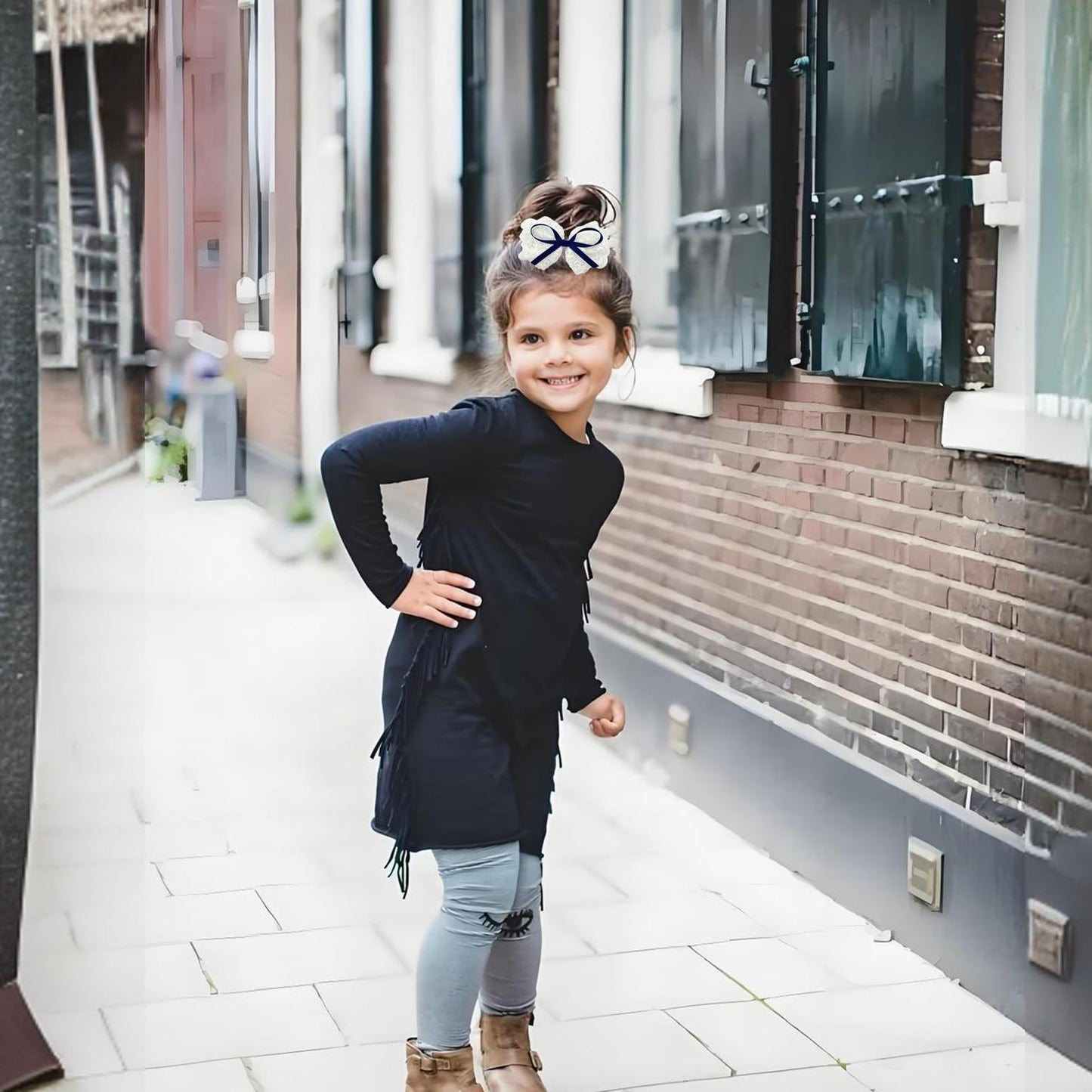 Lmymhmlm 2Pcs Navy Blue Hair Bows For Girls, White Lace Hair Bow With Navy Blue Hair Ribbon, Alligator Bow Hair Clips, Hair Barr