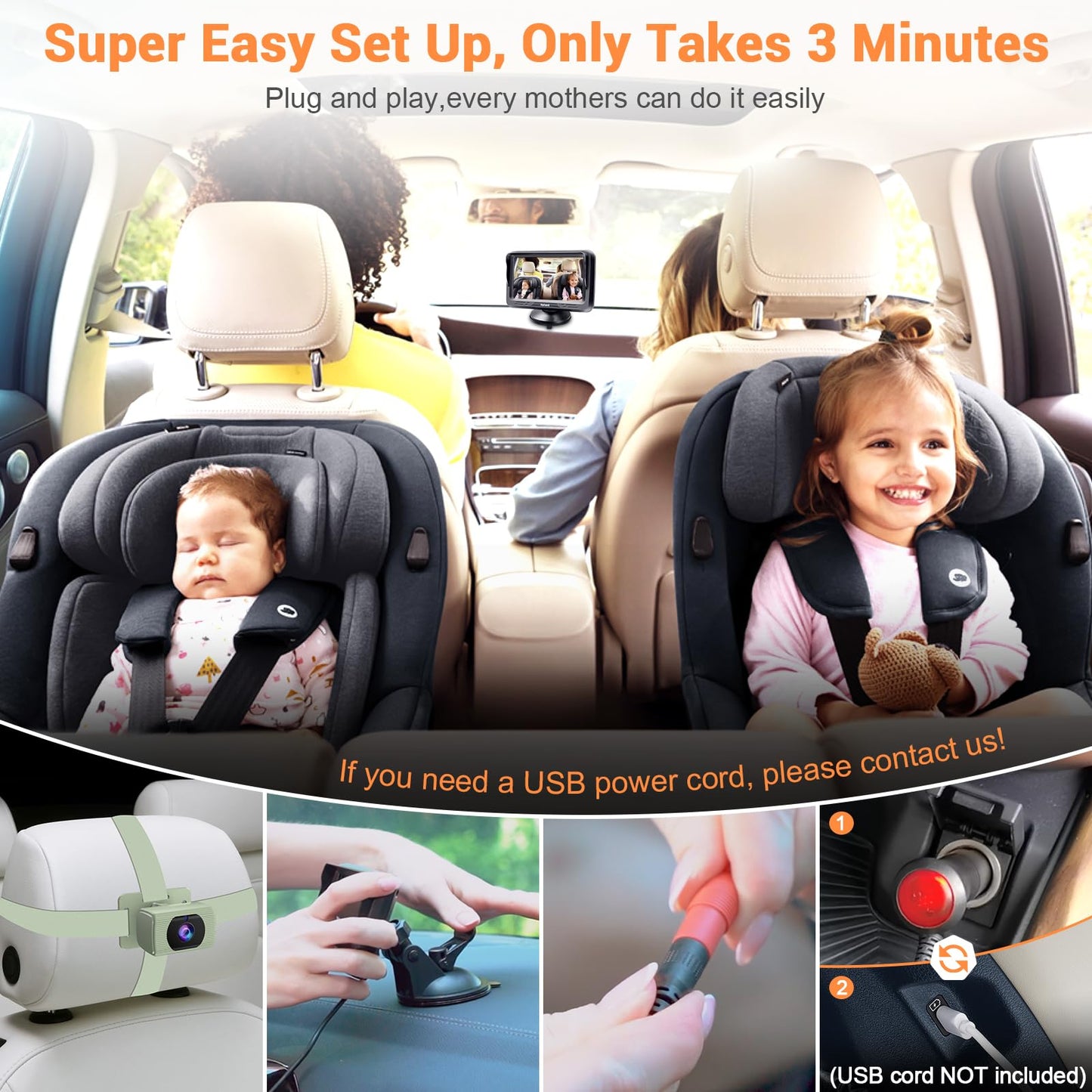 Rohent Green Baby Car Camera - 1080P Hd, 360? Adjustable, Night Vision, 150? Wide-Angle Lens, Easy Installation, Perfect For Bab