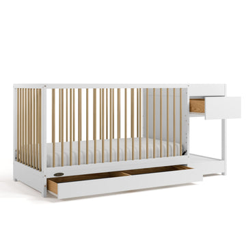 Graco Teddi 5-in-1 Convertible Crib & Changer with Drawer (White/Driftwood) - GREENGUARD Gold Certified Baby Crib Crafted from W