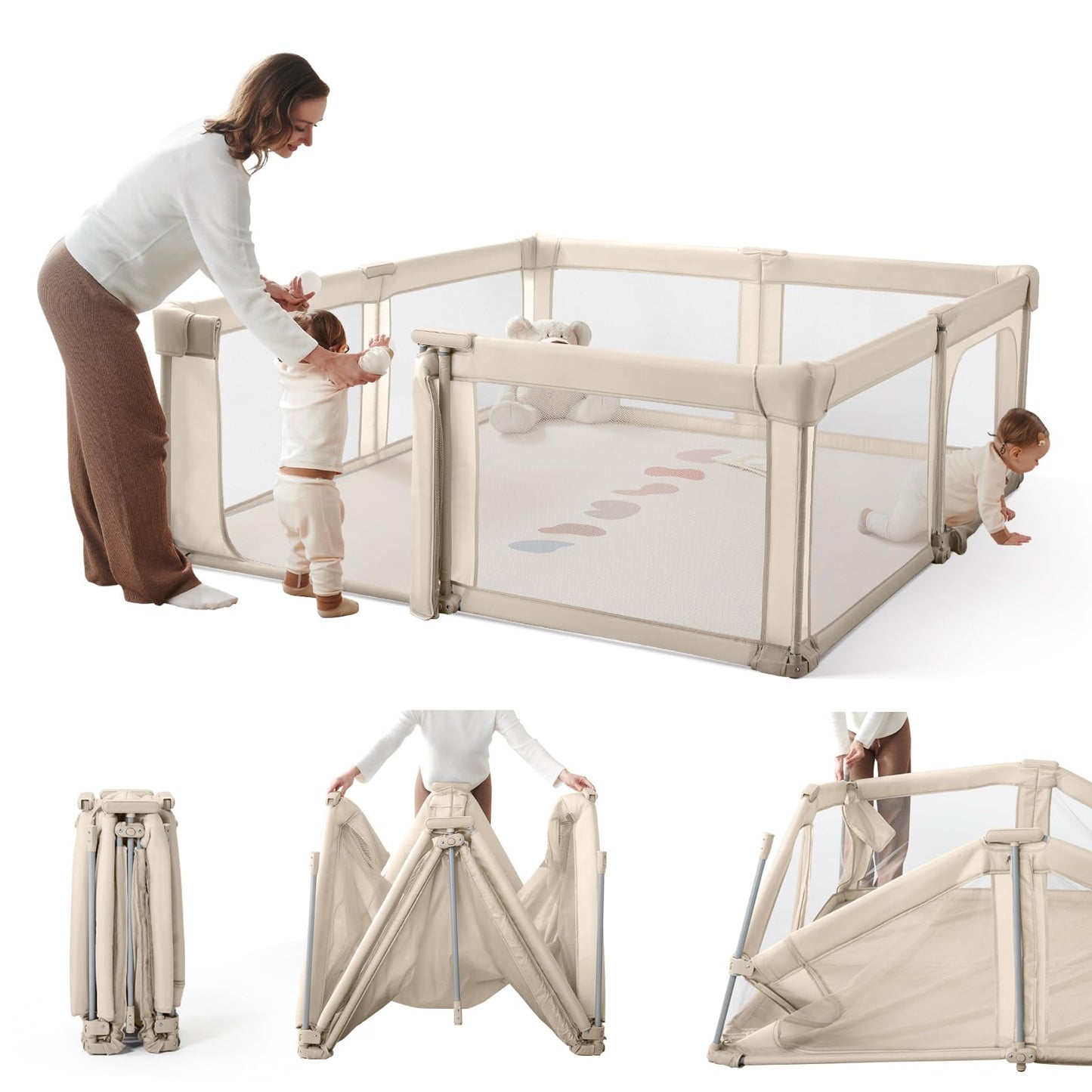 Foldable Baby Playpen,Portable Indoor & Outdoor Playpen for Babies and Toddlers,59   x79   Extra Large Play Pen with Gate,Collap