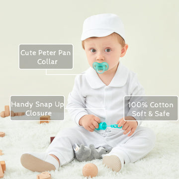 Pureborn Newborn Unisex Baby Boys Girls Spring Fall Romper Jumpsuit - Solid White Long Sleeve Jumpsuit Clothes For Christening B