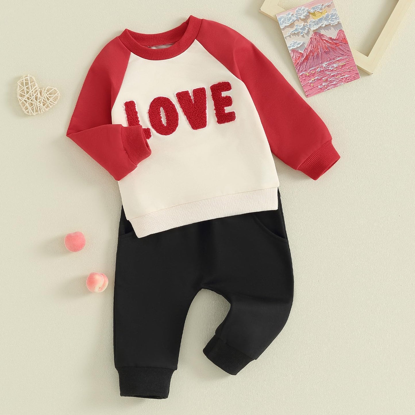 Beqeuewll Baby Boy Valentines Day Outfit Long Sleeve Love Sweatshirt Jogger Pants Set Toddler Boys Valentines Outfits (Love-Apri