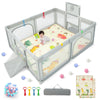 INFANS Baby Playpen, 74    x 62    Extra Large Baby Play Yard with Crawling Mat, 50 Ocean Balls, 4 Pill Up Rings, Basketball Hoo