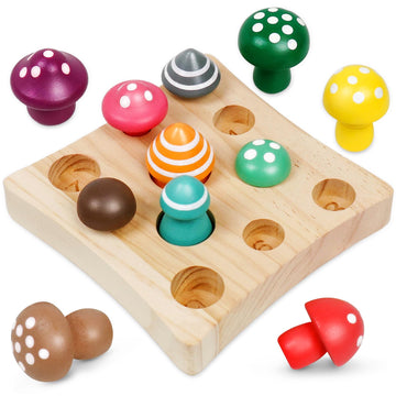 NAODONGLI Montessori Toys for 1 2 3 Year Old Boys Girls Wooden Harvest Mushroom Toys STEM Educational Preschool Learning Number 
