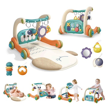 3 In 1 Baby Activity Gym Center, Tummy Time Play Mat Gym, Baby Push Walker, Kick And Play Piano With Music And Light, Sensory To