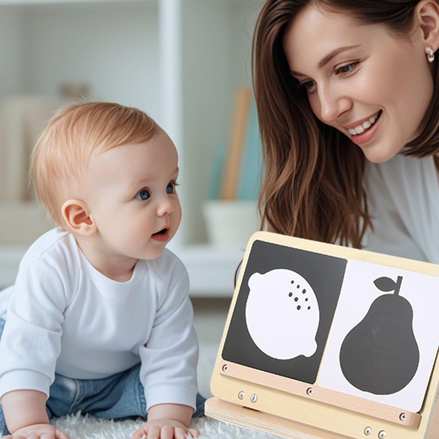 IEATFO Tummy Time Play Set Adjustable Angle, Double-Sided Design, Montessori Tummy Time Toys Large Baby Safe Mirror and Card Dis