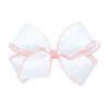 Wee Ones Girls' Classic Grosgrain Moonstitch Edge Hair Bow On A Weestay Hair Clip, Medium, White With Light Pink