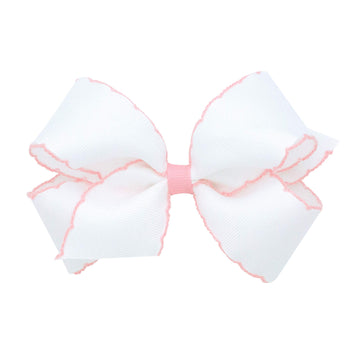 Wee Ones Girls' Classic Grosgrain Moonstitch Edge Hair Bow On A Weestay Hair Clip, Medium, White With Light Pink