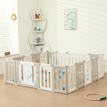 Ufo Baby Play Pen, 18 Panel Extra Large Play Yard For Toddlers - Portable, Foldable - Grey