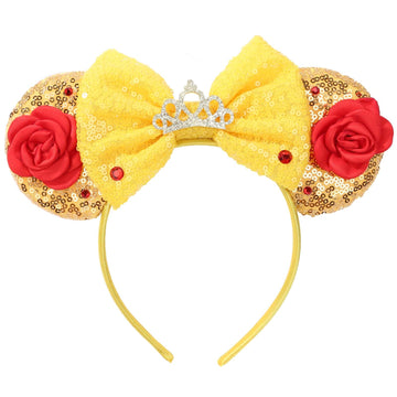 Razko Headband, Sparkle Belle Minnie Ears, Gold-Red Flower, Hairband For Disney Fans, Unisex-Kids, Unisex-Adults