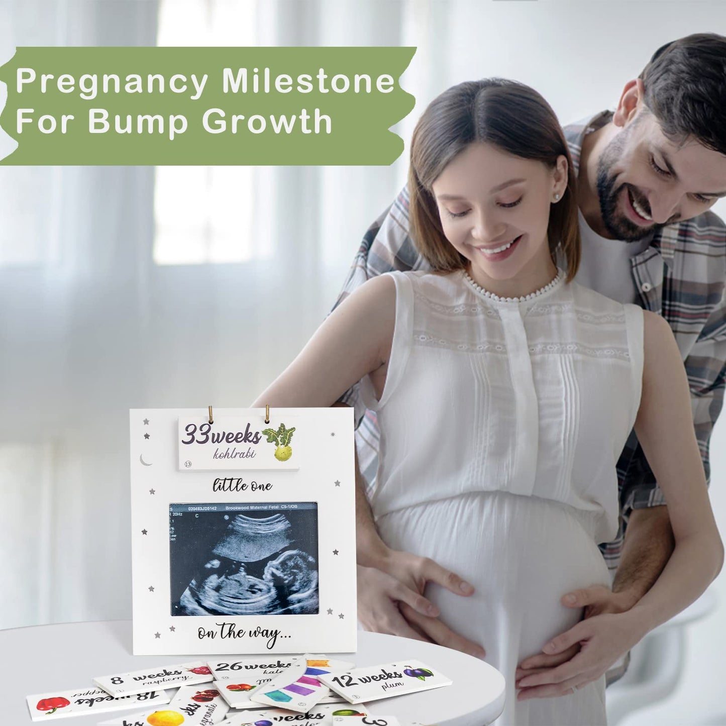 Sonogram Picture Frame - Weekly Fruit And Vegs Pregnancy Milestone, Pregnancy Tracker For Bump Growth, First Ultrasound Picture