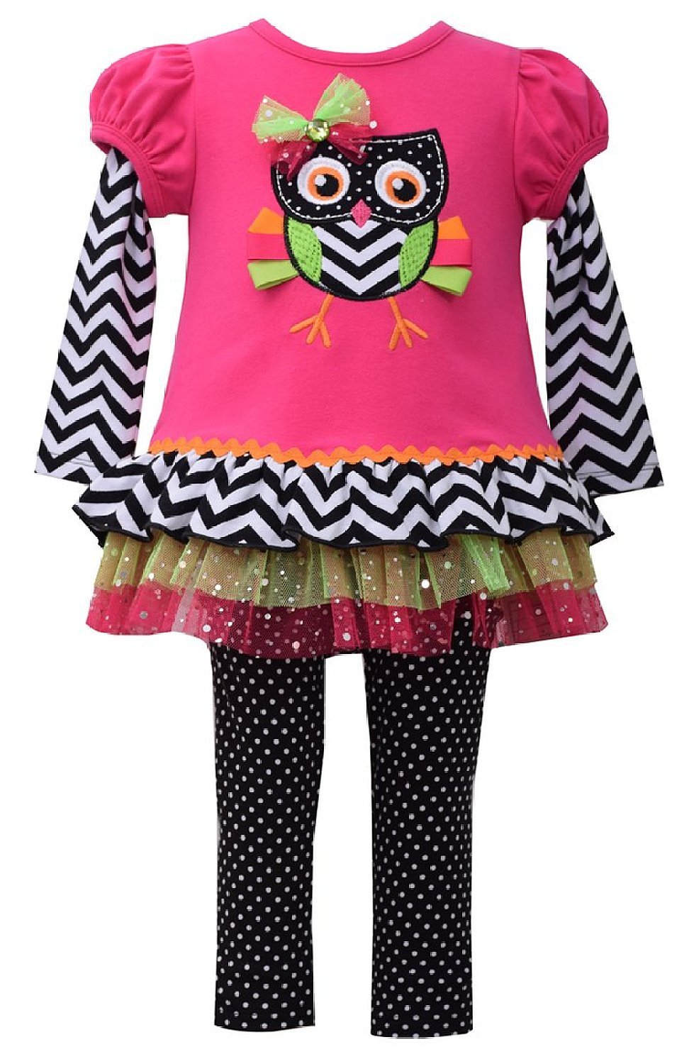 Bonnie Jean Little Girls Owl Dress Legging Outfit Fuchsia 0-3M