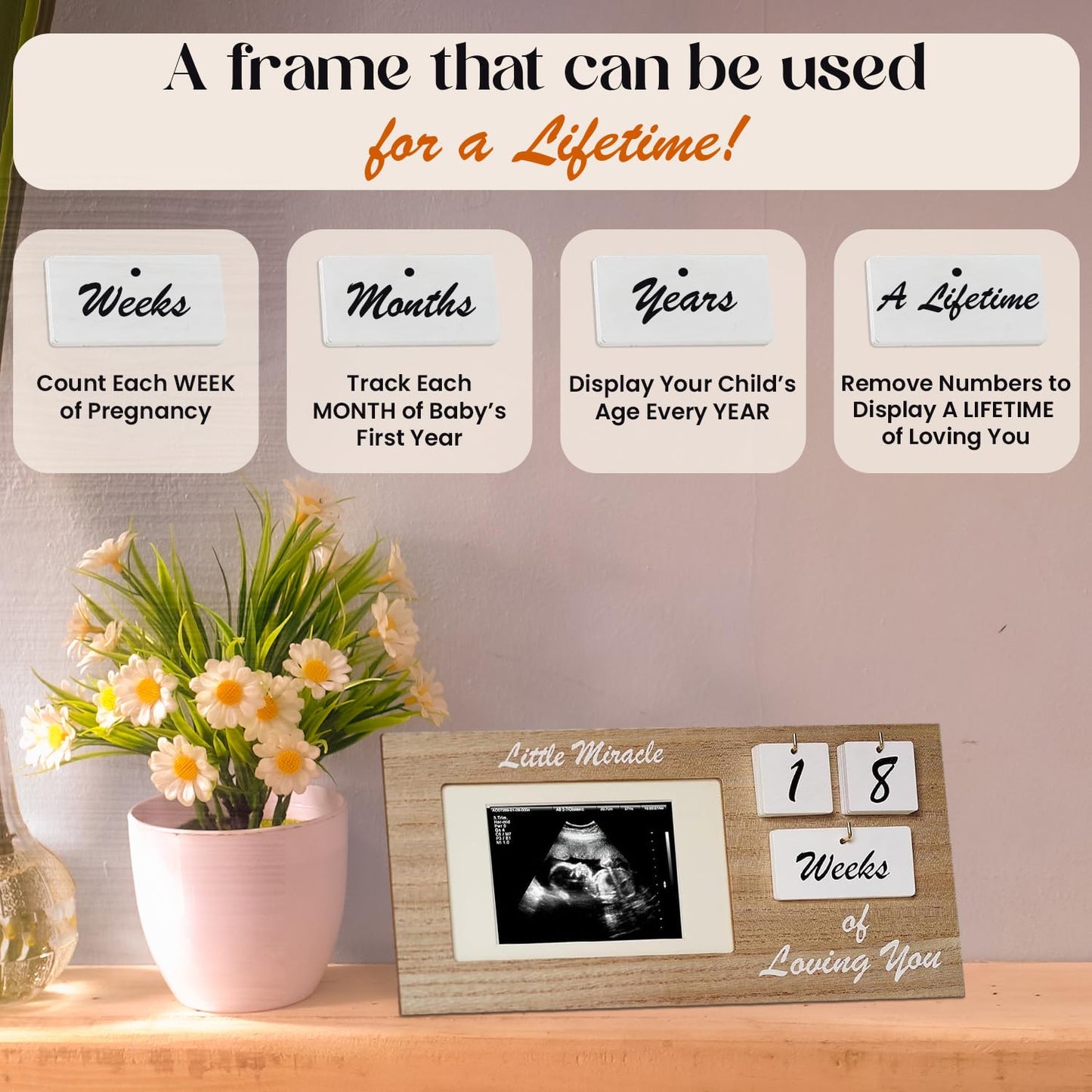 Yelloiris Brown Ultrasound Sonogram Picture Frame With Milestone Tracker - Elegant Wooden Keepsake For Expecting Parents - Nurse