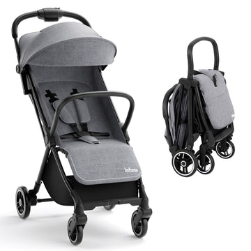INFANS Ultra-Compact Fold Airplane Ready Travel Stroller, One-Hand Gravity Fold Near Flat Recline Seat, Foldable Toddler Strolle