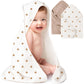 Konssy 2 Pack Muslin Hooded Baby Towels For Newborn Soft 100% Cotton Baby Bath Towel With Hood For Baby, Infant Ultra Absorbent,