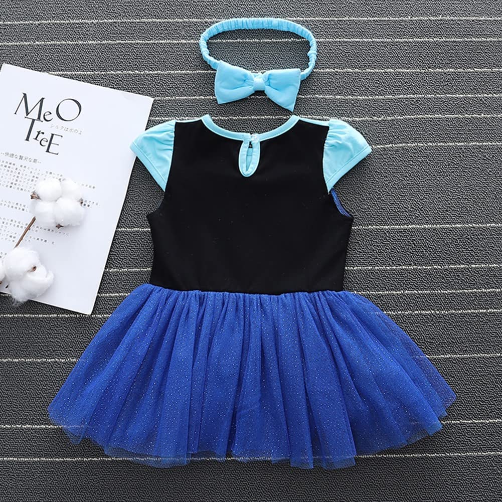 Hoizosg Anna Princess Costume For Baby Girls Halloween Outifts Birthday Bodysuit Romper Tutu Dress W/Headband Blue 95