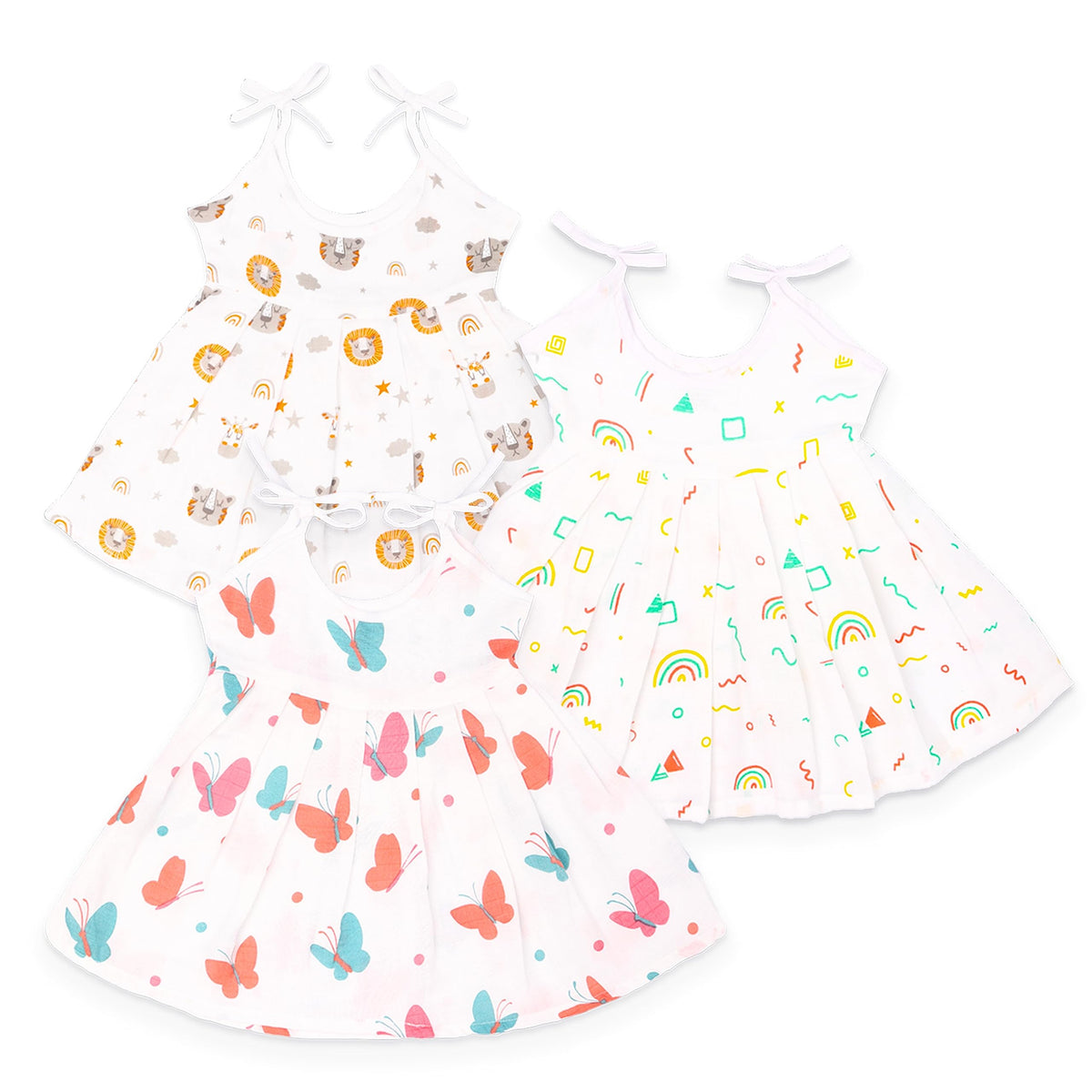 Kidbea 100% Muslin Frock For Baby Girls | Soft Mulmul Cotton | Baby Girls Summer Wear | Sleeveless Vest | Newborn Baby (03 Mont