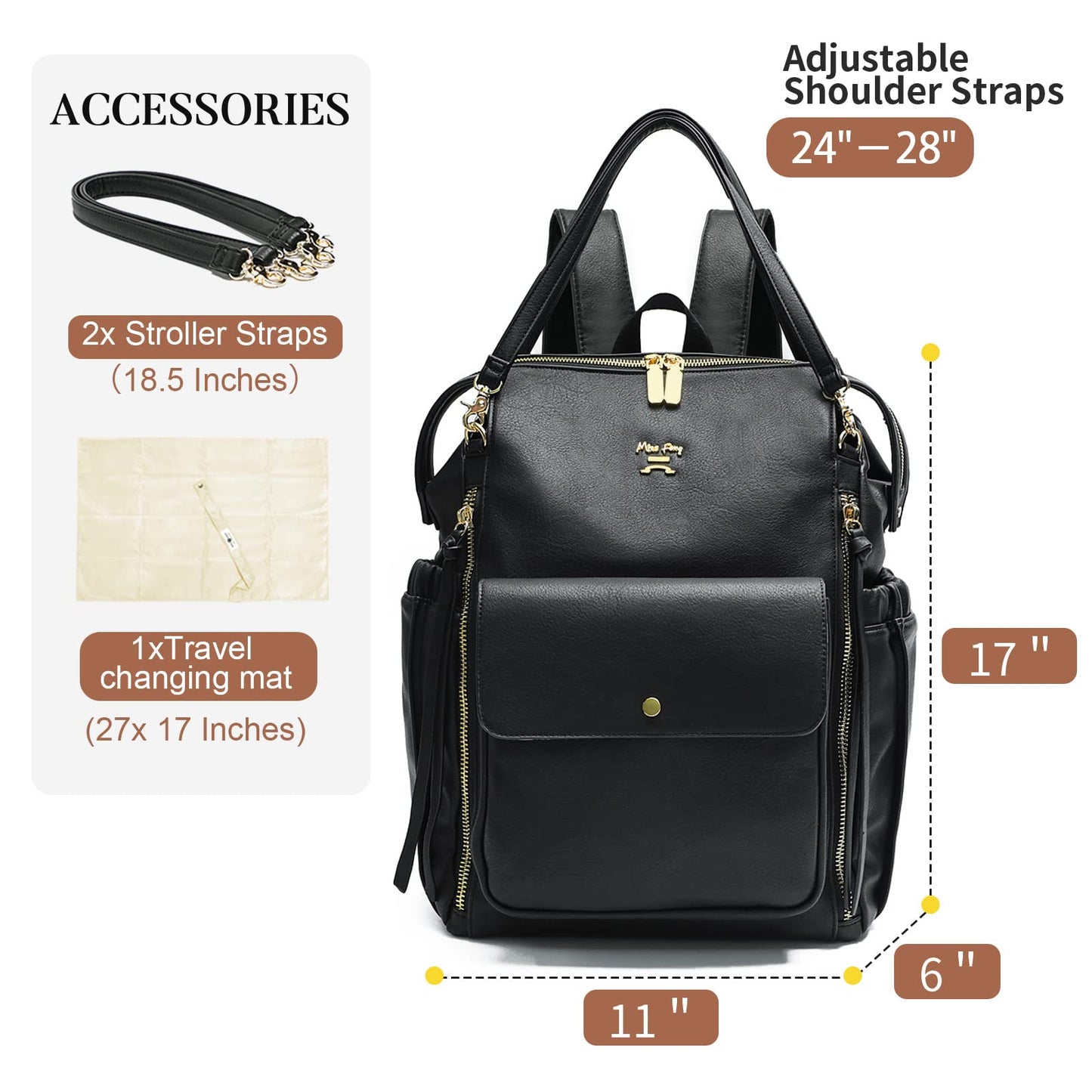 Miss Fong Diaper Bag Backpack Baby Diaper Bag, Leather Diaper Bag Backpack Diaper Bag Purse With 13 Pockets Diaper Bag Organizer