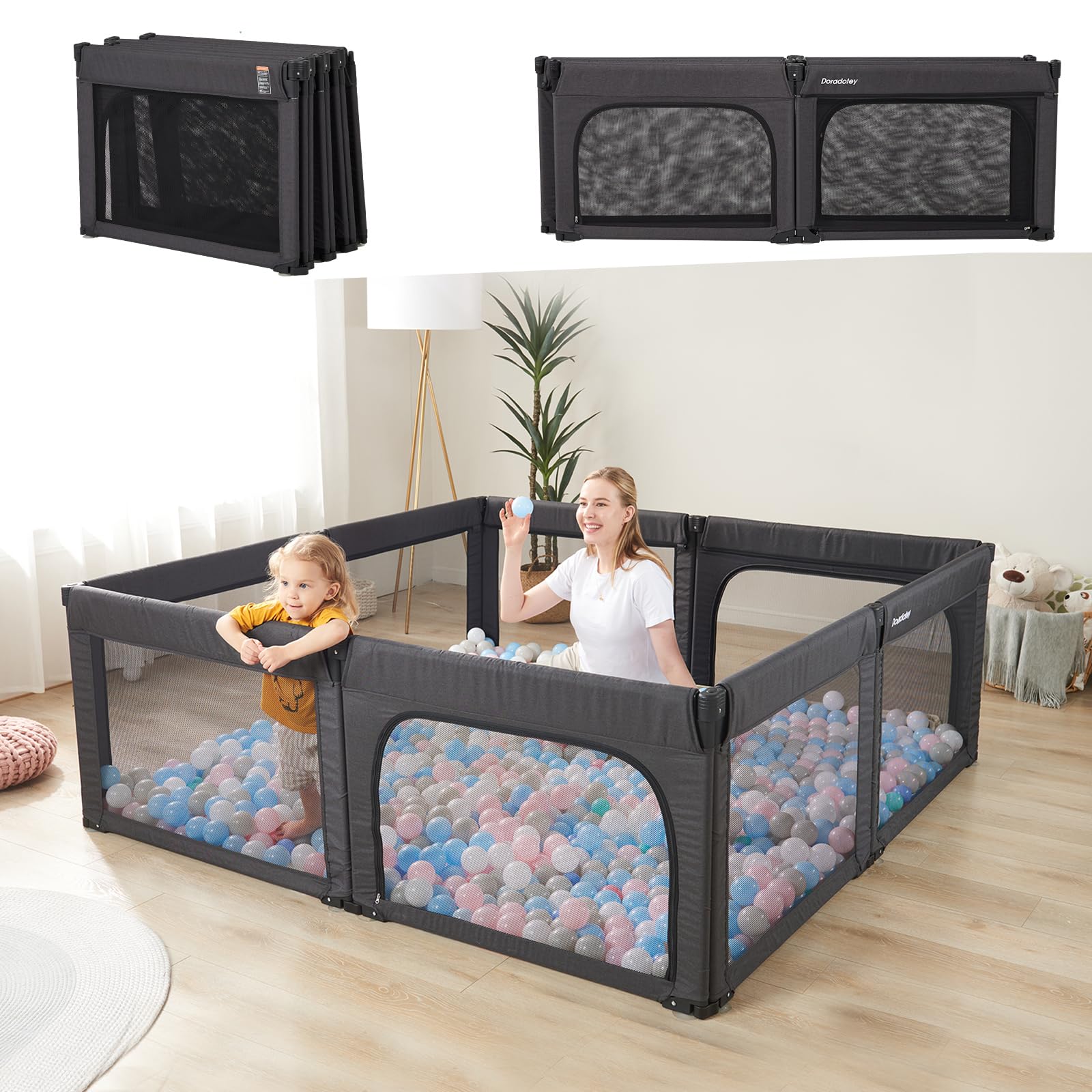Doradotey Baby Playpen, Safety Kids Play Center Yards Baby Foldable Play Pen, Playpens for Babies Small Baby Playard Portable Pl