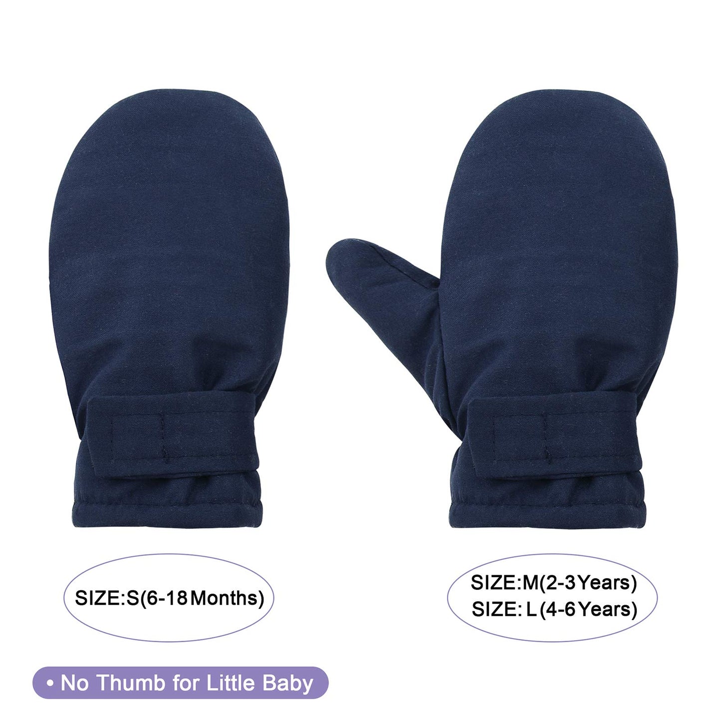 Lined Fleece Toddler Mittens Kids Winter Warm Gloves Child Ski Gloves Waterproof Snow Baby Mitten For Boys Girls Navy M