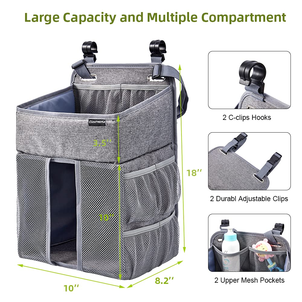 Clearworld Hanging Diaper Caddy Organizer,Diaper Stacker And Crib Organizer,Upgrade Thicken Nursery Organizer For Changing Table