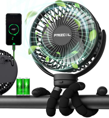 Portable Stroller Fan, Use As Power Bank, 65H 12000Mah Battery Operated Fan Flexible Tripod Baby Car Seat Fan With Timming, Pers