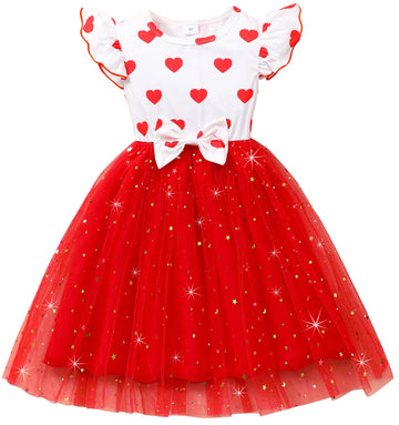 Baby Girls Tutu Dress Short Sleeve Toddler Heart Dresses Kids Tulle Tutu Birthday Princess Sundress Valentines Day Dress Red Cak