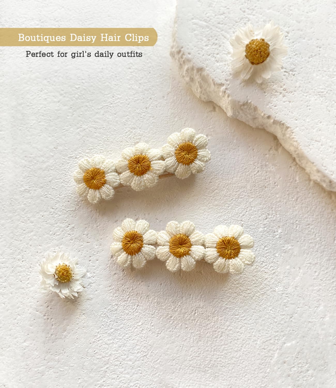 Cherssy 2' Daisy Flowers Hair Clips For Girls, 12 Pcs Cotton Fully Lined Alligator Clips, Non Slip Floral Baby Barrettes Hair P