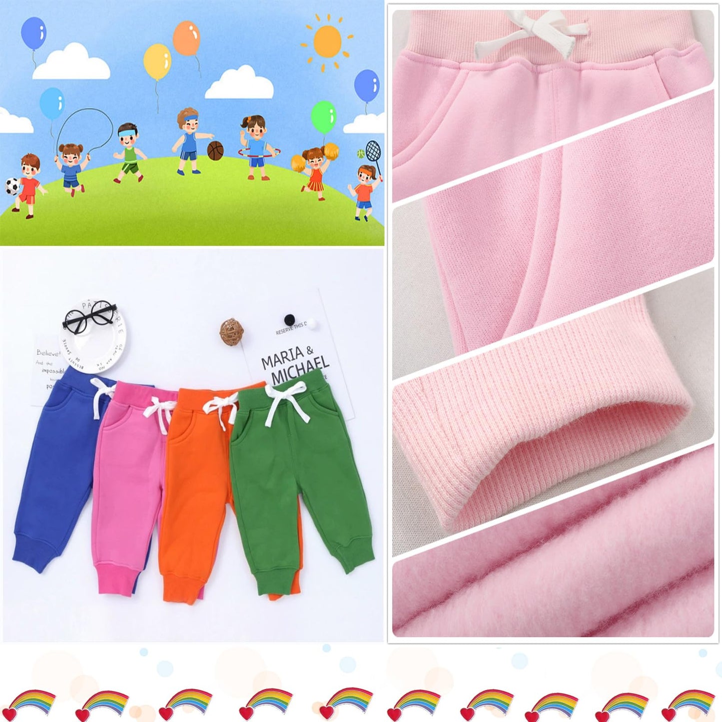 Cuteon Unisex Toddler Jogger Pants Kids Cotton Elastic Waist Winter Baby Sweatpants Pants 4Years Pink