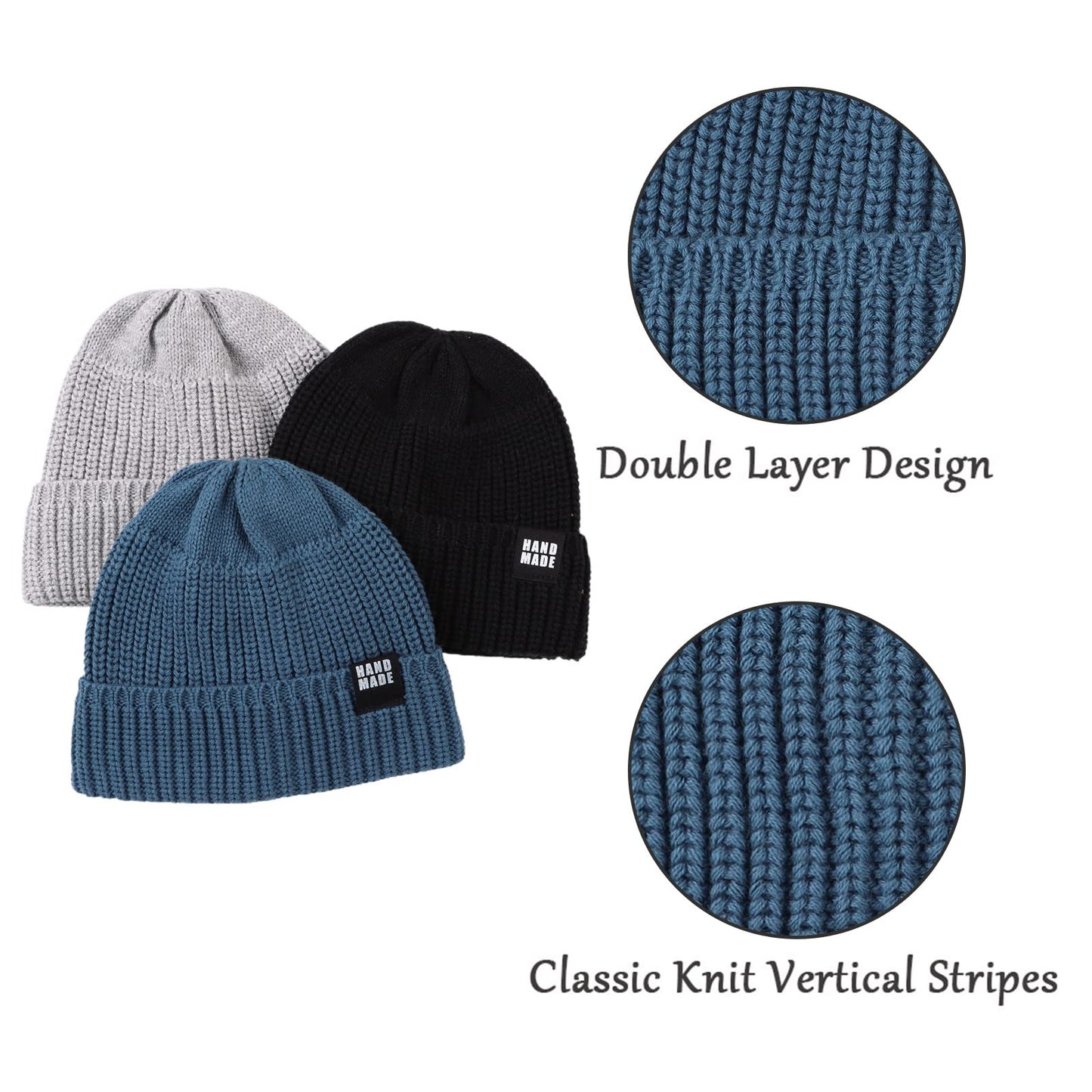 Simple Knitted Baby Beanie Hip-Hop Boys Winter Hat Toddler Kids Bonnet For Girls 0-5Y (3Pcs-B, 0-6 Months)